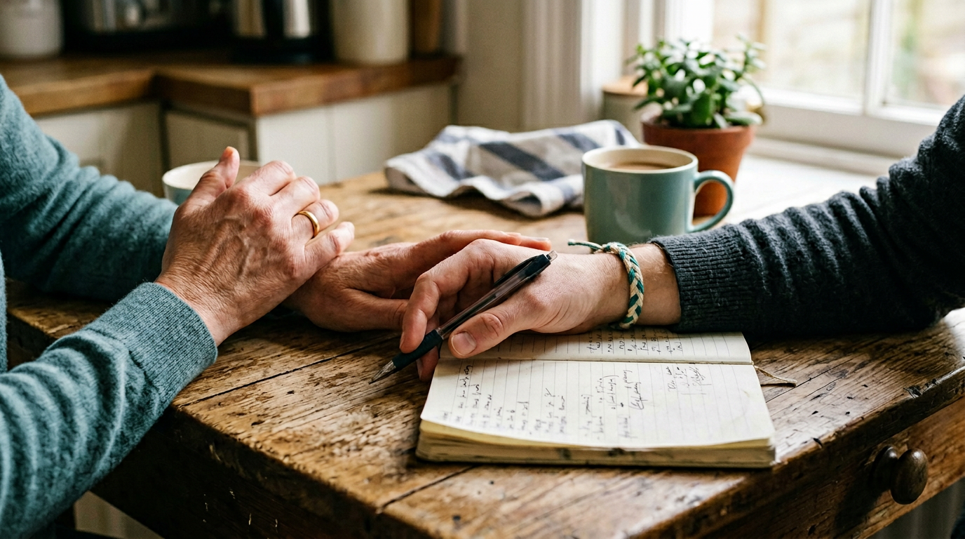 Supportive conversation over a notebook